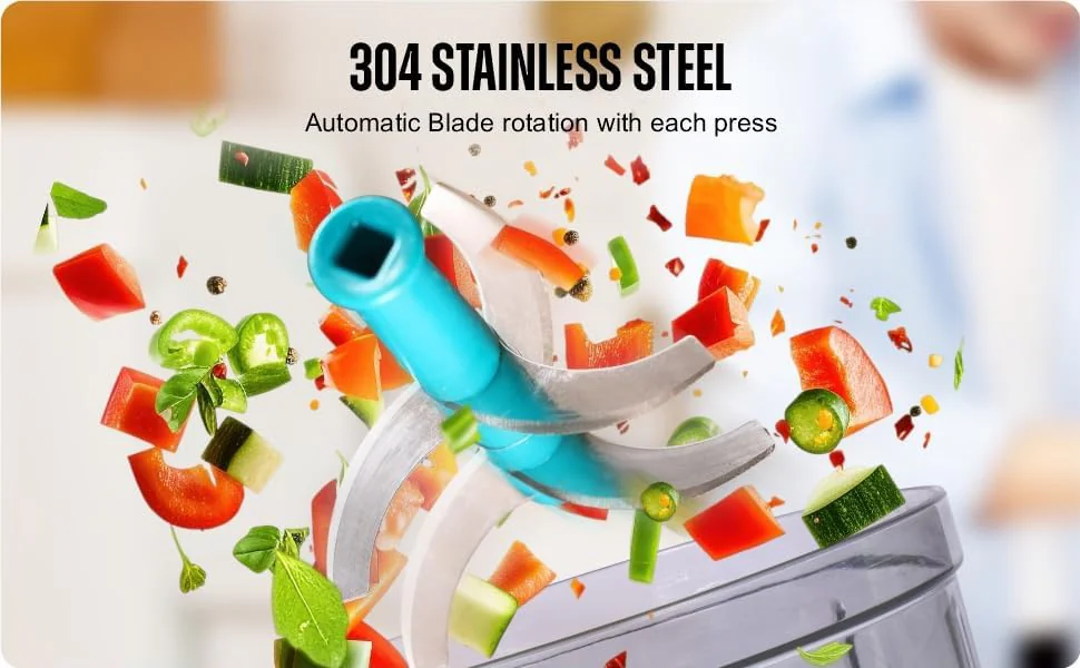 Push chopper 1100ml  | 6 Stainless Steel Blades | Heavy Duty Hand Press Onion & Food Cutter for Kitchen | Large manual handpress vegetable chopper 3