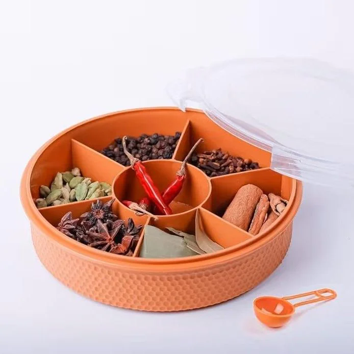 7Section Round Shape Multi-Purpose Storage Box for Storing Spice, Dry Fruits, Herbs, Masala Box with Transparent Lid Leak Proof, Air Tight Plastic Masala Dabba | Masala Container 3