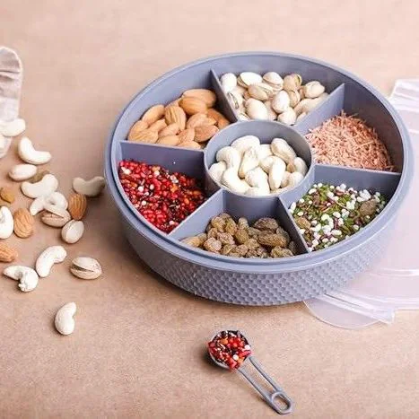 7Section Round Shape Multi-Purpose Storage Box for Storing Spice, Dry Fruits, Herbs, Masala Box with Transparent Lid Leak Proof, Air Tight Plastic Masala Dabba | Masala Container 4