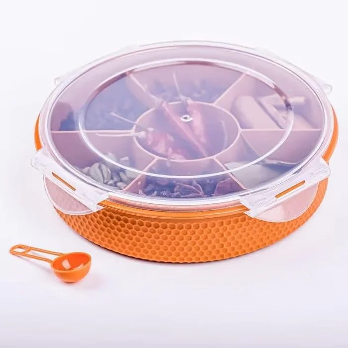 7Section Round Shape Multi-Purpose Storage Box for Storing Spice, Dry Fruits, Herbs, Masala Box with Transparent Lid Leak Proof, Air Tight Plastic Masala Dabba | Masala Container 7