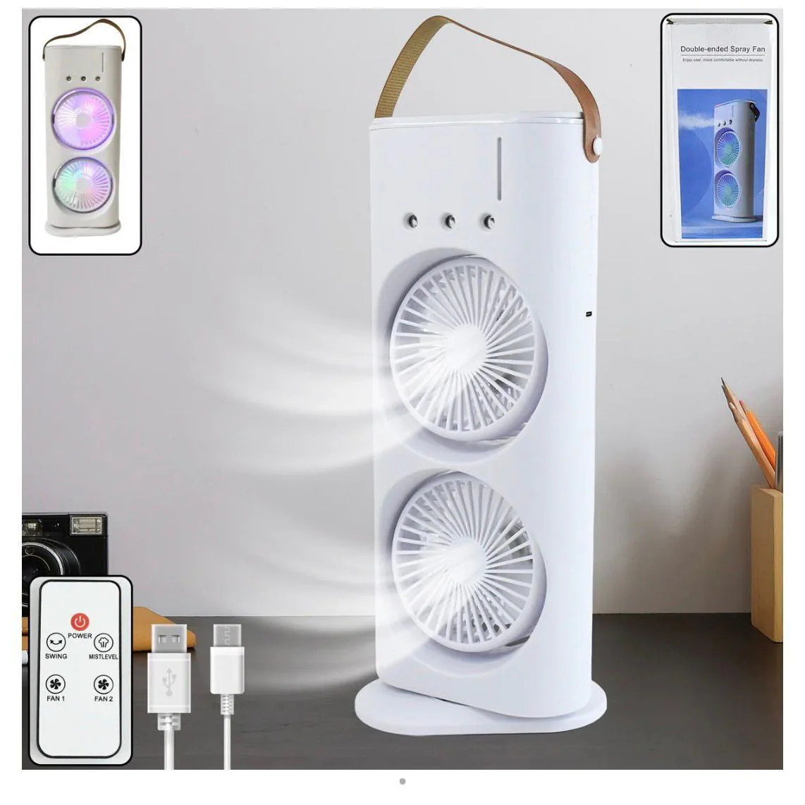 Electric Fan Desktop Double-head Powerful Air Cooler (1 Pc With Remote)