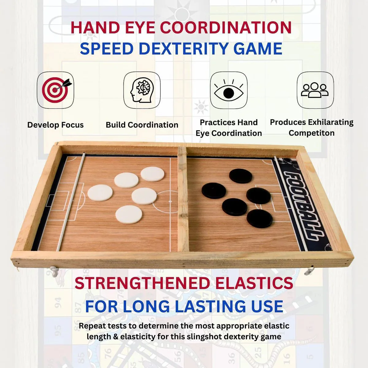 Wooden Board Game Set – Ludo, Snakes & Ladders, and Desktop Football (3-in-1) 6