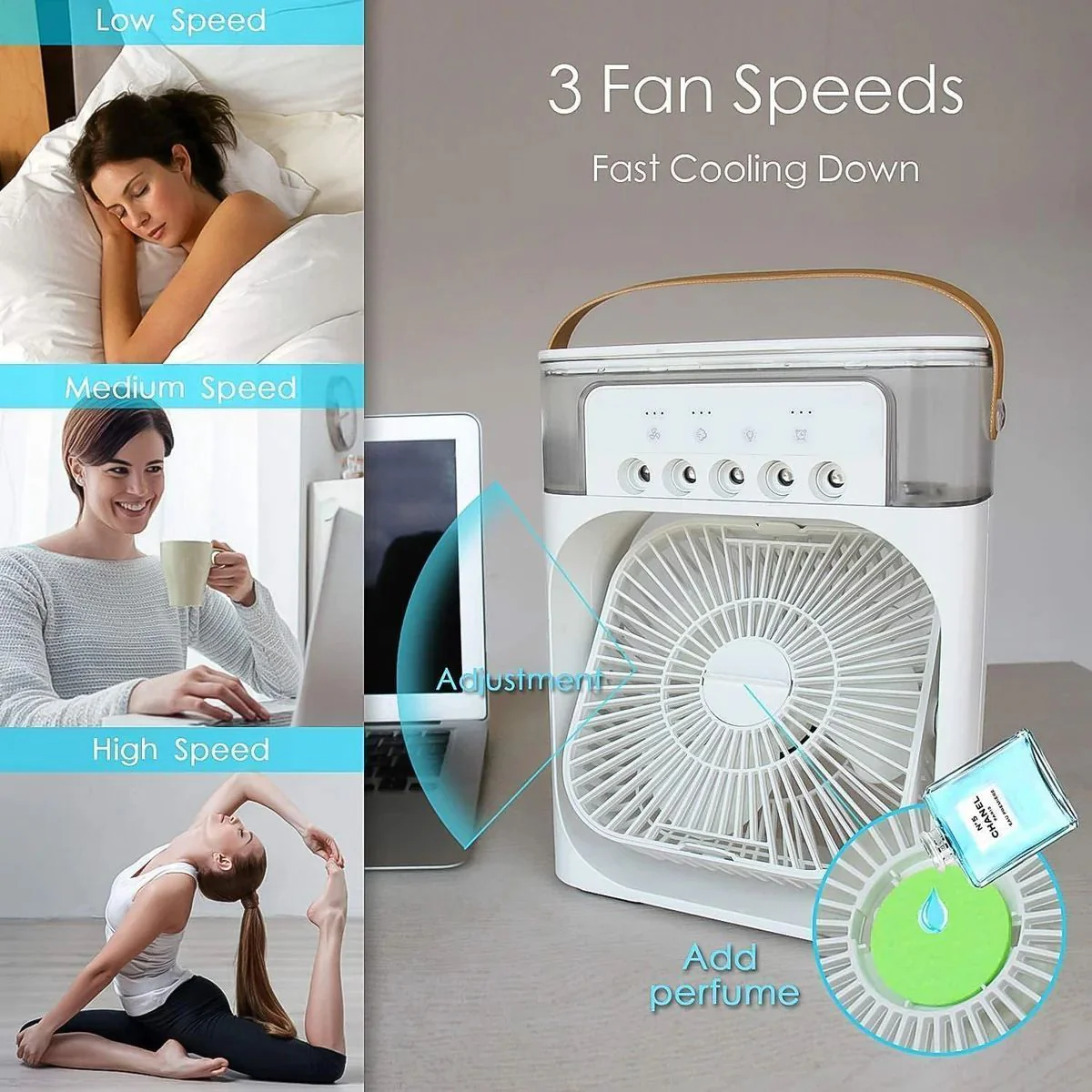 Portable Air Cooler Fan with 7-Color Light – Personal AC Fan 3